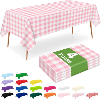 Pink Gingham Tablecloth Disposable, 4 Pack, 54 x 108 Inch