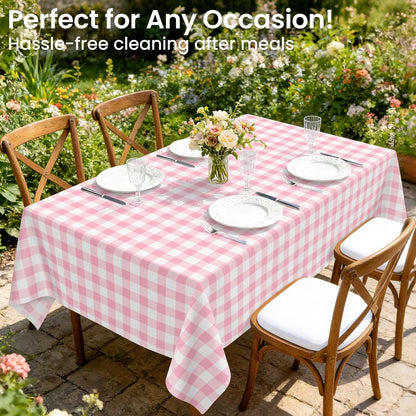 Pink Gingham Tablecloth Disposable, 4 Pack, 54 x 108 Inch