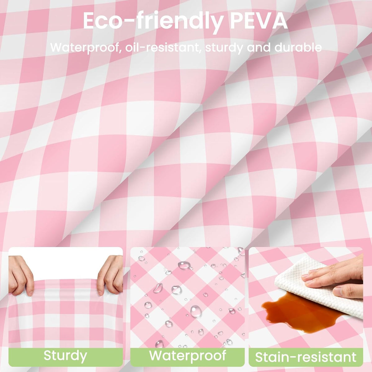 Pink Gingham Tablecloth Disposable, 4 Pack, 54 x 108 Inch