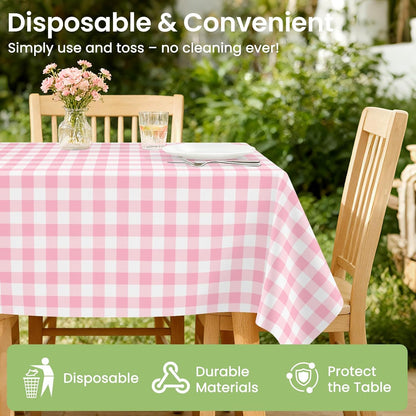 Pink Gingham Tablecloth Disposable, 4 Pack, 54 x 108 Inch
