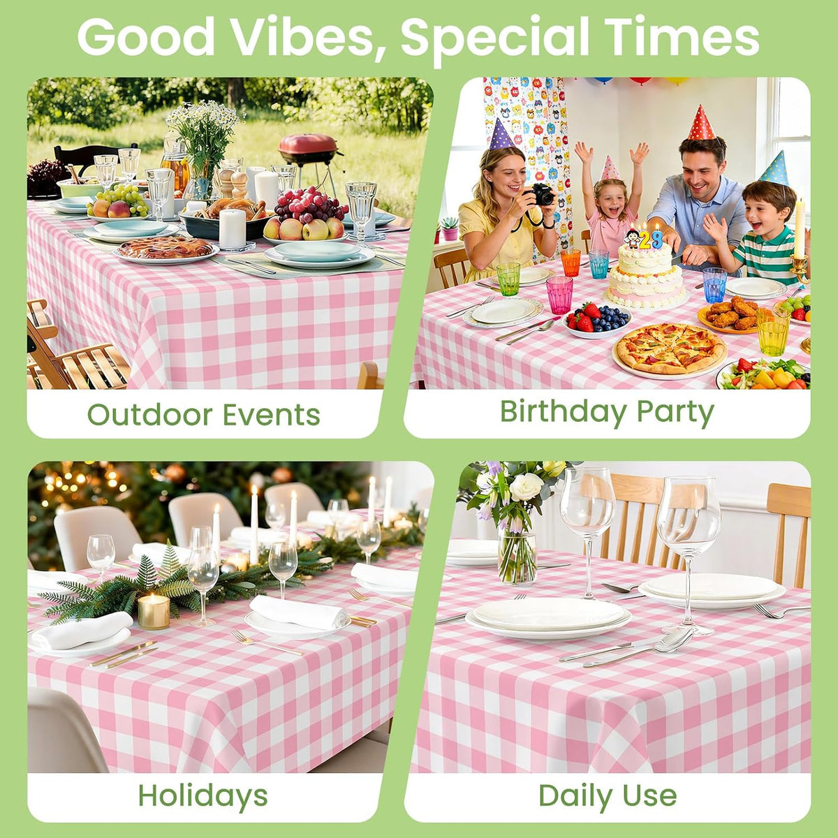 Pink Gingham Tablecloth Disposable, 4 Pack, 54 x 108 Inch