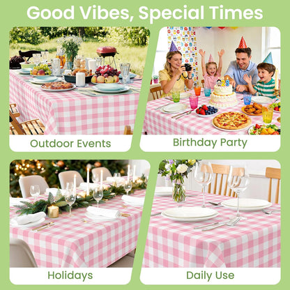 Pink Gingham Tablecloth Disposable, 4 Pack, 54 x 108 Inch