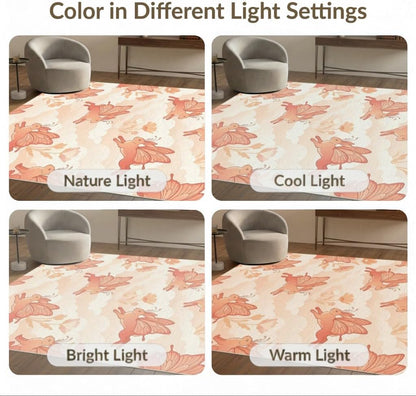 6'x9' Washable Kawaii Floral Area Rug, Peach Foldable Non-Slip Large Carpet Foldable Easy Care Carpet for Queen Size Bedroom, Under Bed, Master Bedroom | Ref:1969583