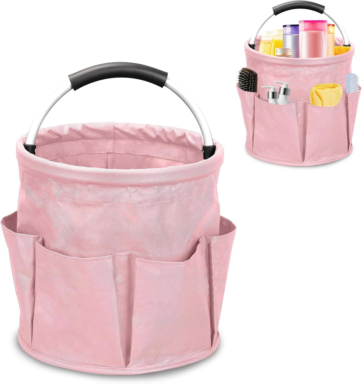 17L Portable Cleaning Bucket Organiser - Foldable Cleaning Caddy Organizer with 6 Pockets and Handle, Wearable Cleaning Caddy Bag for Indoor Outdoor Use, 28x28cm (Pink)