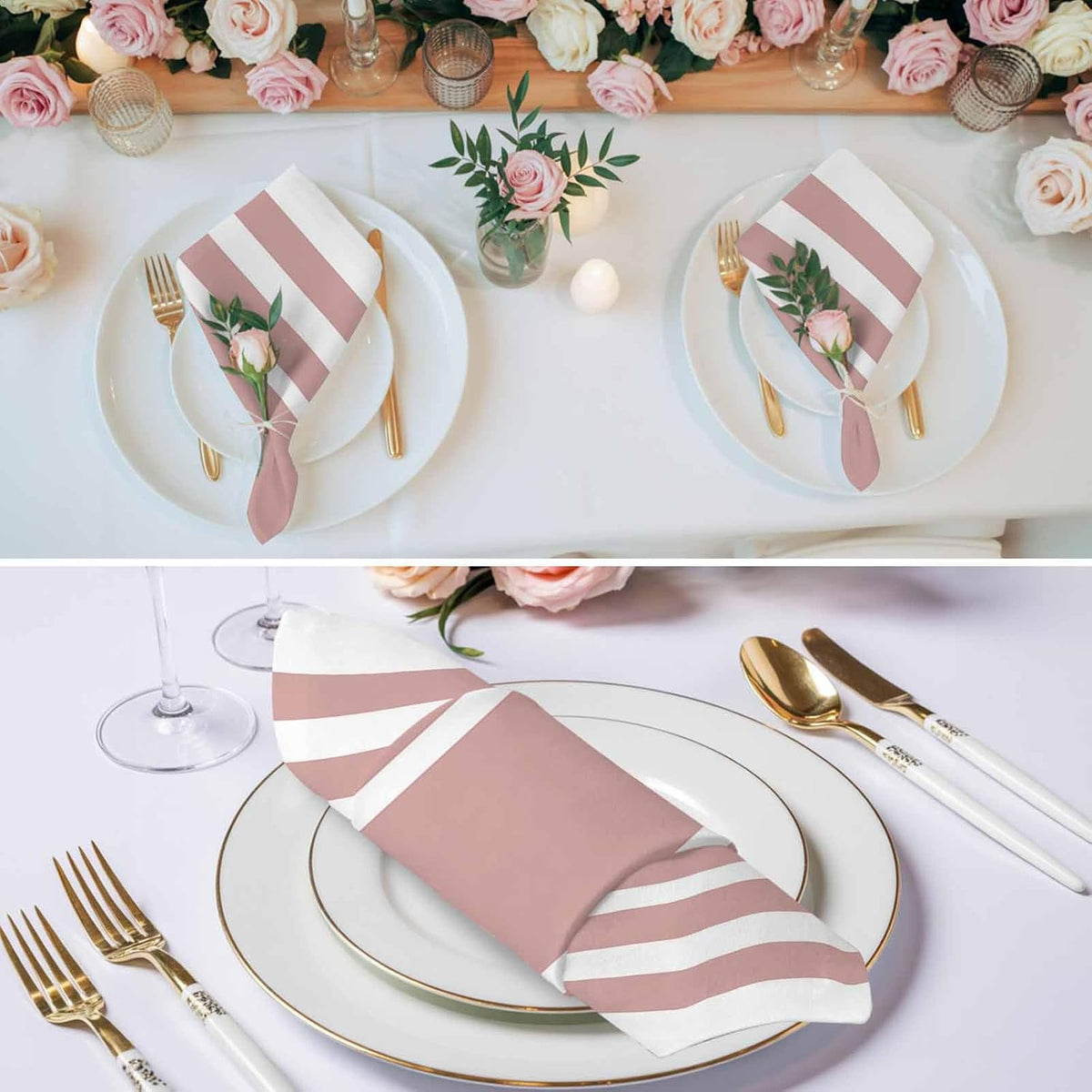 Cloth Napkins 20 x 20 Inch Geometric Pattern Soft Absorbent Dinner Napkins Pink Stripe Washable Reusable Kitchen Napkin Sets for Parties Wedding Restaurant Hotel