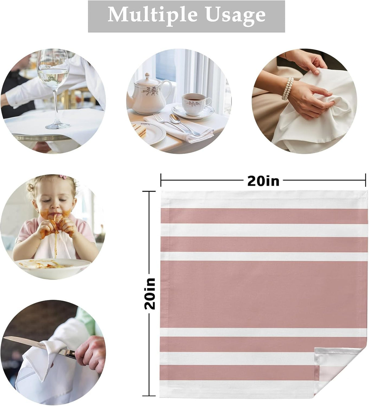 Cloth Napkins 20 x 20 Inch Geometric Pattern Soft Absorbent Dinner Napkins Pink Stripe Washable Reusable Kitchen Napkin Sets for Parties Wedding Restaurant Hotel