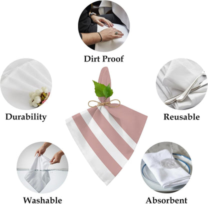 Cloth Napkins 20 x 20 Inch Geometric Pattern Soft Absorbent Dinner Napkins Pink Stripe Washable Reusable Kitchen Napkin Sets for Parties Wedding Restaurant Hotel