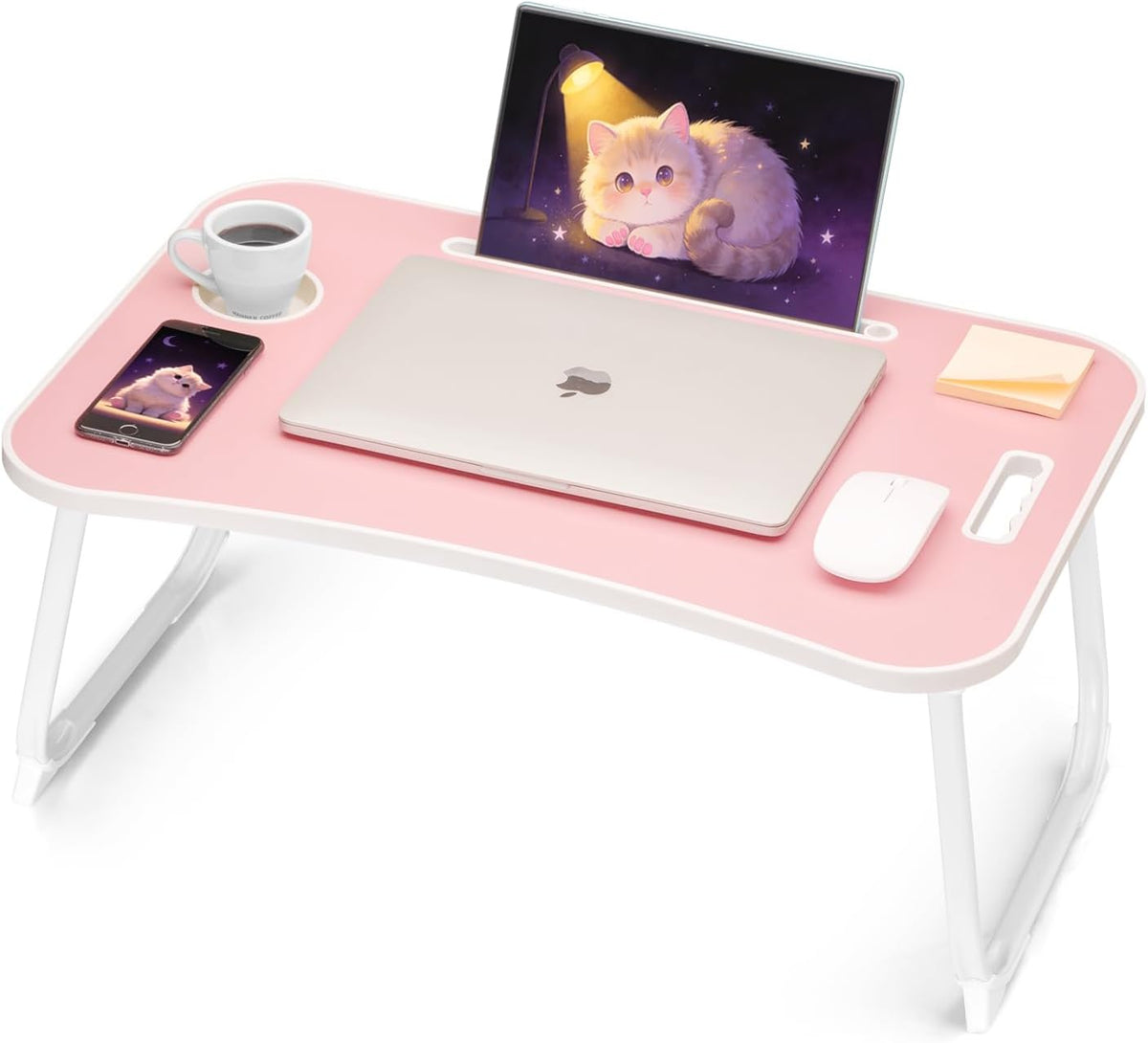 Folding Lap Desk Bed Desk Laptop Table Tray, Breakfast Serving Tray, Portable & Lightweight Mini Table for Sofa Couch Floor - Pink
