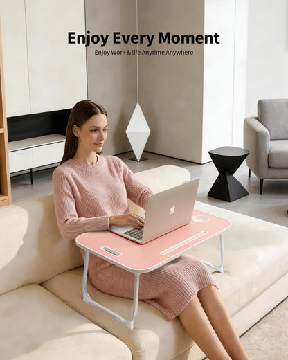 Folding Lap Desk Bed Desk Laptop Table Tray, Breakfast Serving Tray, Portable & Lightweight Mini Table for Sofa Couch Floor - Pink