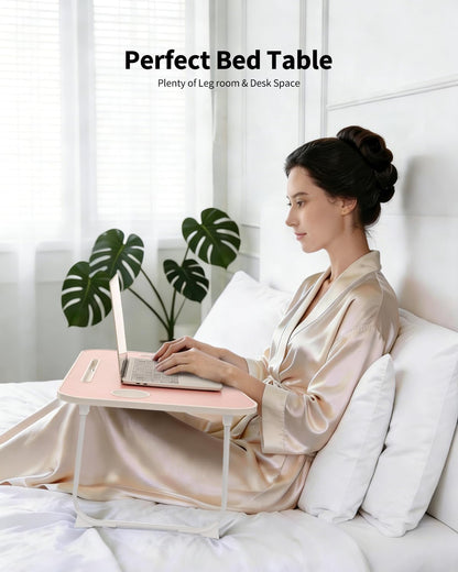 Folding Lap Desk Bed Desk Laptop Table Tray, Breakfast Serving Tray, Portable & Lightweight Mini Table for Sofa Couch Floor - Pink