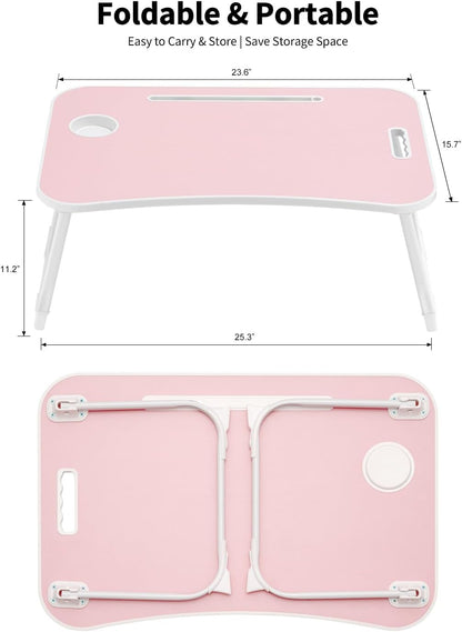 Folding Lap Desk Bed Desk Laptop Table Tray, Breakfast Serving Tray, Portable & Lightweight Mini Table for Sofa Couch Floor - Pink