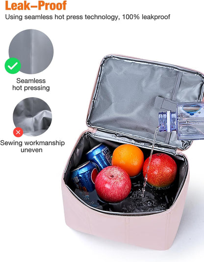 Insulated Lunch Bags for Women, Quilted Lunch Box, Lightweight Puffy Padded Waterproof Lunch Tote, Reusable Lunch Cooler bag for Work Picnic Travel