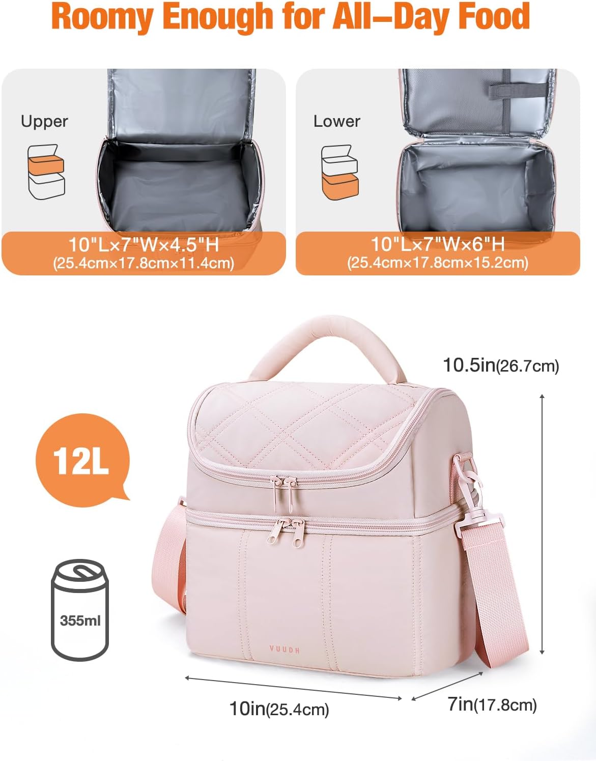 Insulated Lunch Bags for Women, Quilted Lunch Box, Lightweight Puffy Padded Waterproof Lunch Tote, Reusable Lunch Cooler bag for Work Picnic Travel