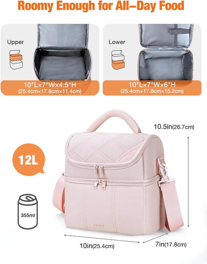 Insulated Lunch Bags for Women, Quilted Lunch Box, Lightweight Puffy Padded Waterproof Lunch Tote, Reusable Lunch Cooler bag for Work Picnic Travel