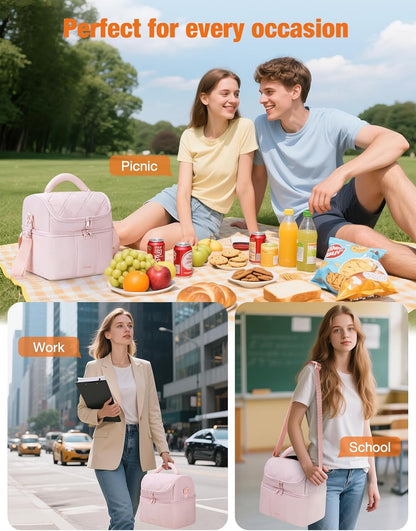 Insulated Lunch Bags for Women, Quilted Lunch Box, Lightweight Puffy Padded Waterproof Lunch Tote, Reusable Lunch Cooler bag for Work Picnic Travel