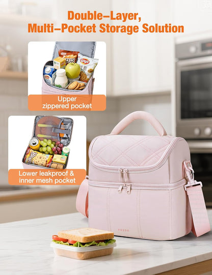 Insulated Lunch Bags for Women, Quilted Lunch Box, Lightweight Puffy Padded Waterproof Lunch Tote, Reusable Lunch Cooler bag for Work Picnic Travel