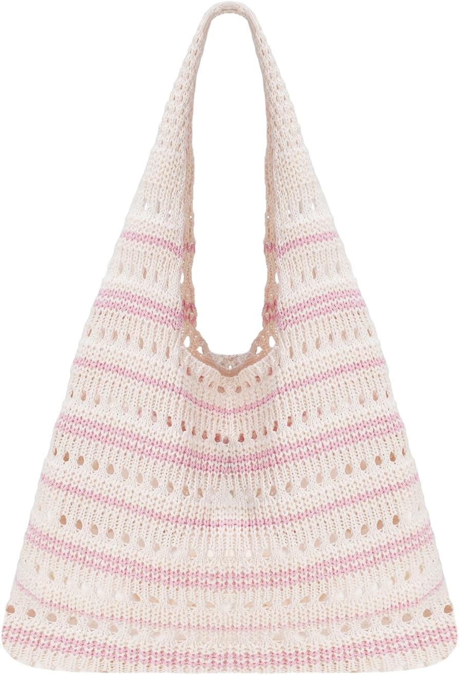 Crochet Tote Bag, Mesh Beach Bag Knit Summer Hobo Bag for Women