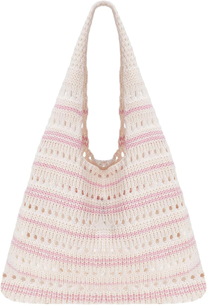 Crochet Tote Bag, Mesh Beach Bag Knit Summer Hobo Bag for Women