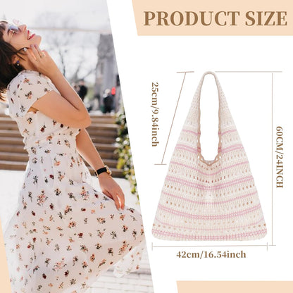 Crochet Tote Bag, Mesh Beach Bag Knit Summer Hobo Bag for Women