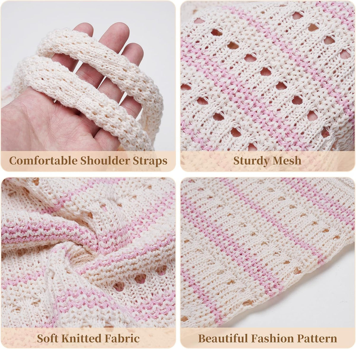 Crochet Tote Bag, Mesh Beach Bag Knit Summer Hobo Bag for Women