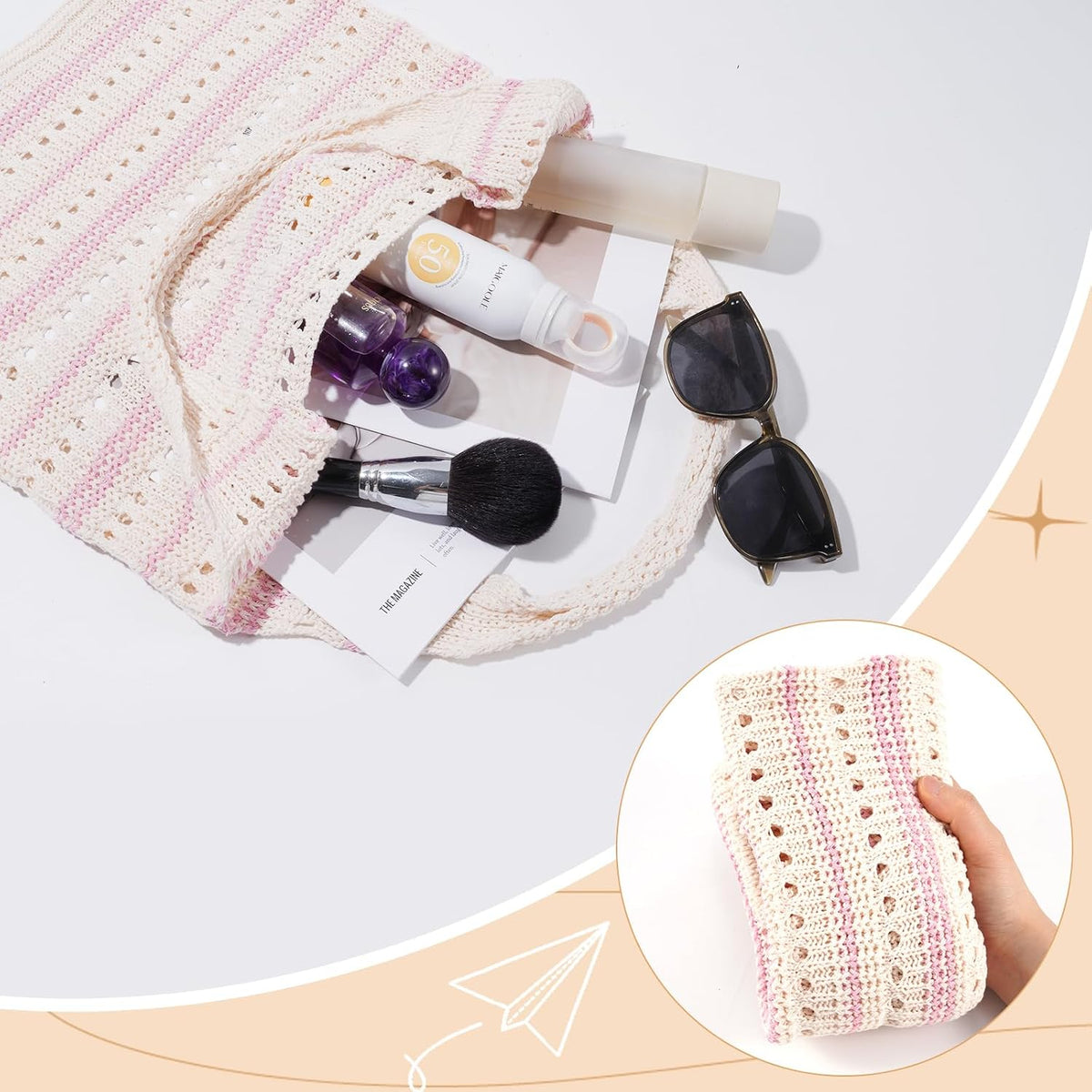Crochet Tote Bag, Mesh Beach Bag Knit Summer Hobo Bag for Women