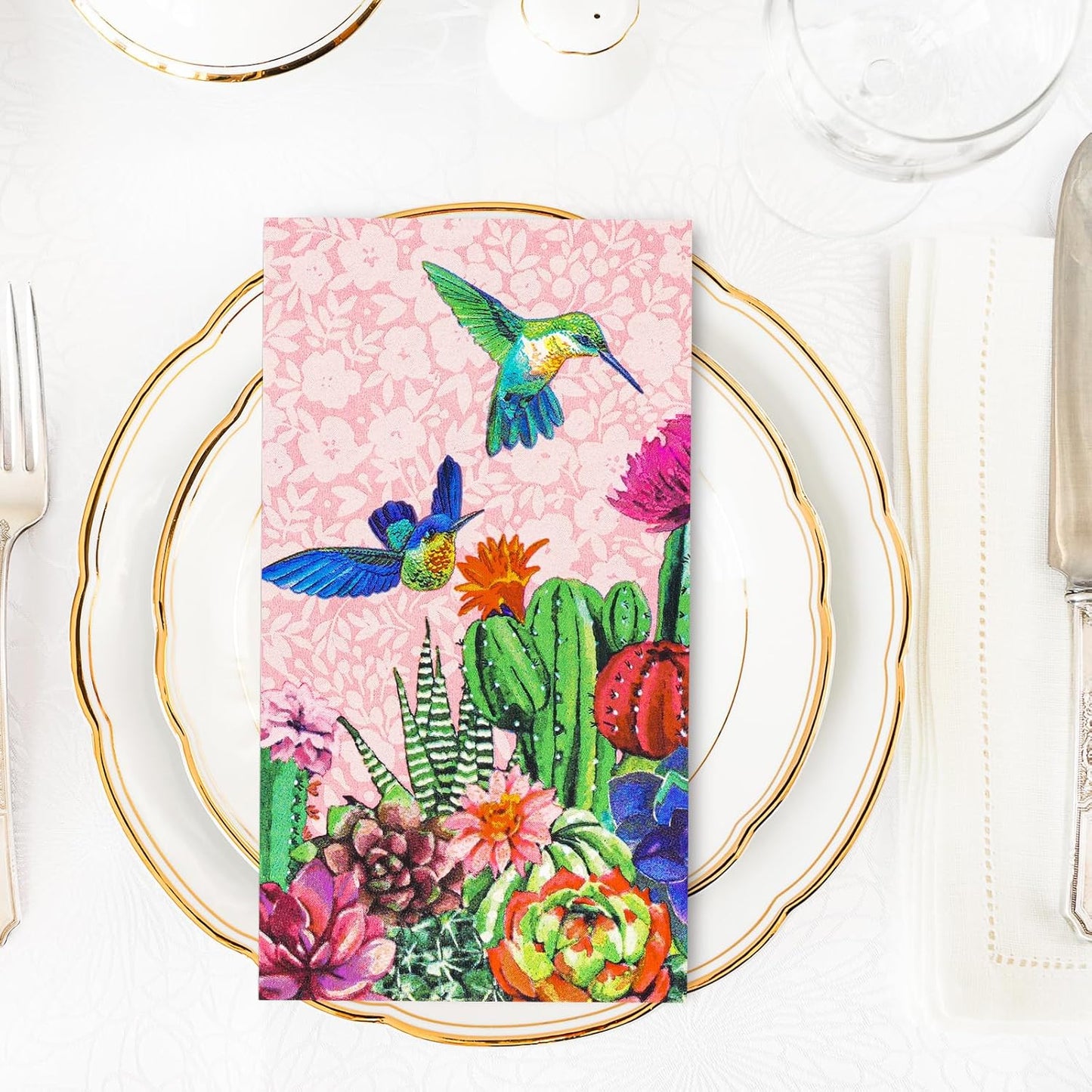 AnyDesign 100 Pcs Cactus Guest Napkins Disposable Pink Bird Succulent Paper Napkins Summer Dinner Hand Towels for Home Kitchen Bathroom Seasonal Holiday Party Supplies