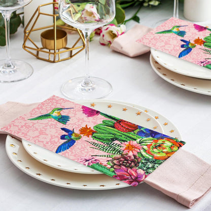 AnyDesign 100 Pcs Cactus Guest Napkins Disposable Pink Bird Succulent Paper Napkins Summer Dinner Hand Towels for Home Kitchen Bathroom Seasonal Holiday Party Supplies