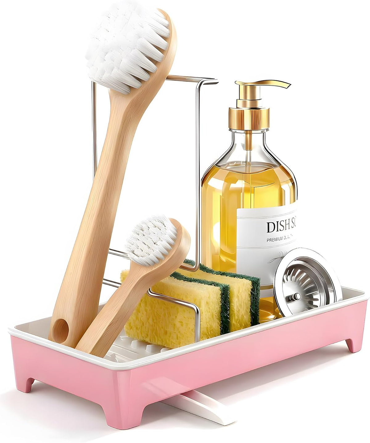 Minimalist Sink Caddy, Rustproof Sponge Holder for Kitchen Sink Pink