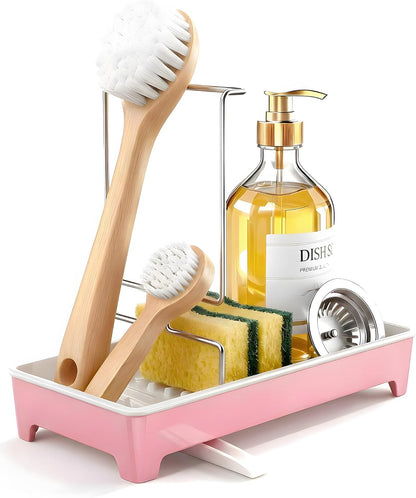 Minimalist Sink Caddy, Rustproof Sponge Holder for Kitchen Sink Pink