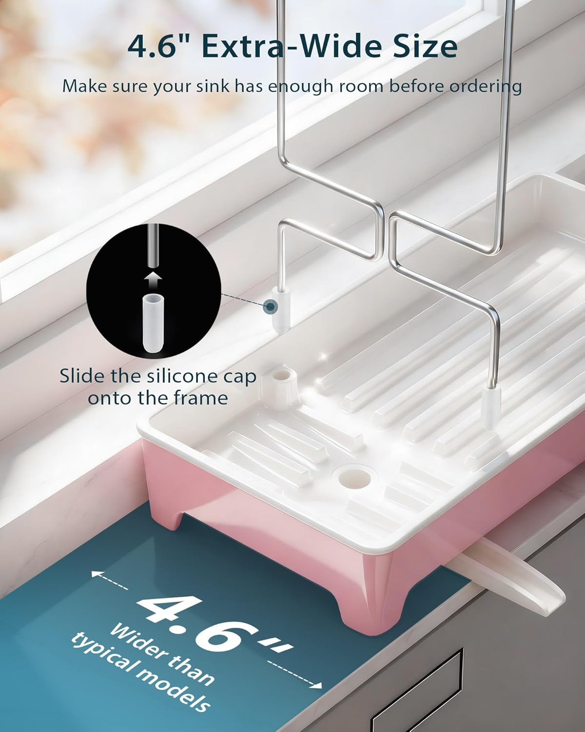 Minimalist Sink Caddy, Rustproof Sponge Holder for Kitchen Sink Pink