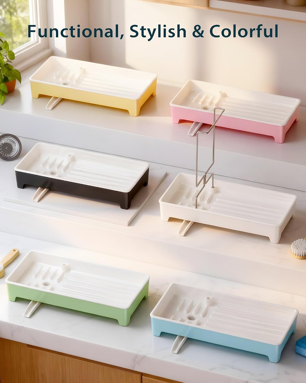 Minimalist Sink Caddy, Rustproof Sponge Holder for Kitchen Sink Pink