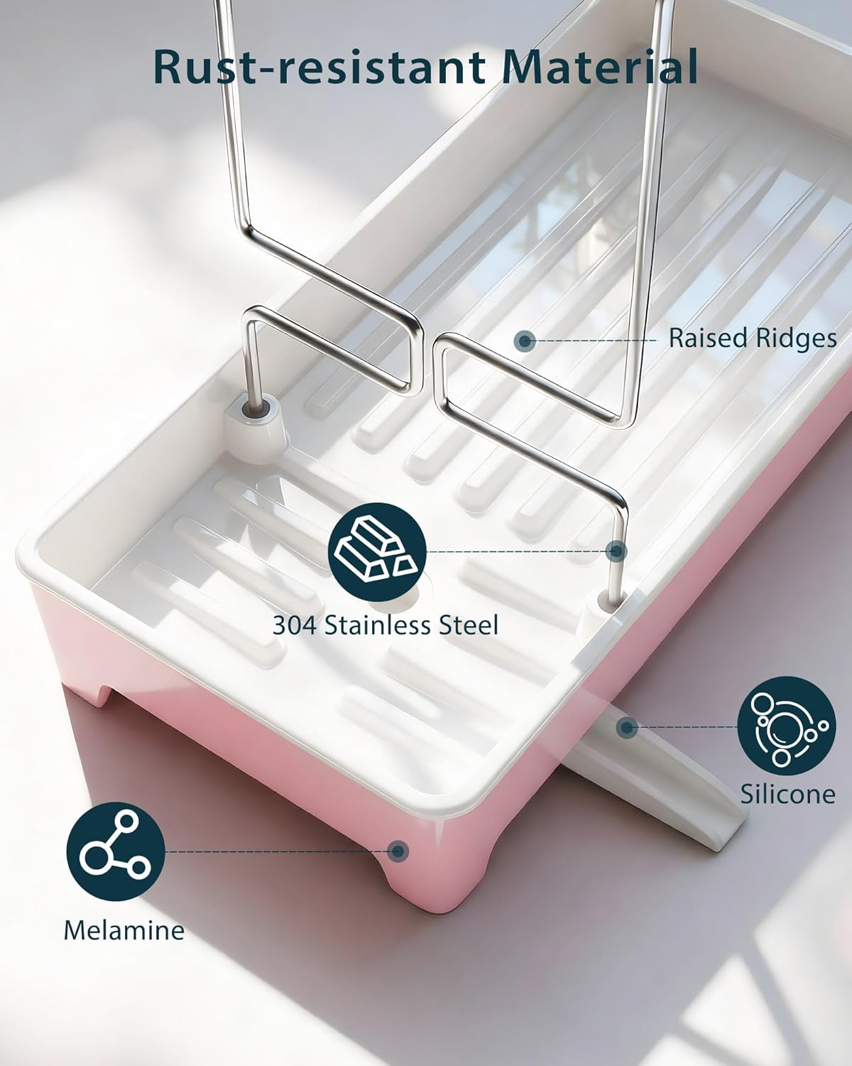 Minimalist Sink Caddy, Rustproof Sponge Holder for Kitchen Sink Pink