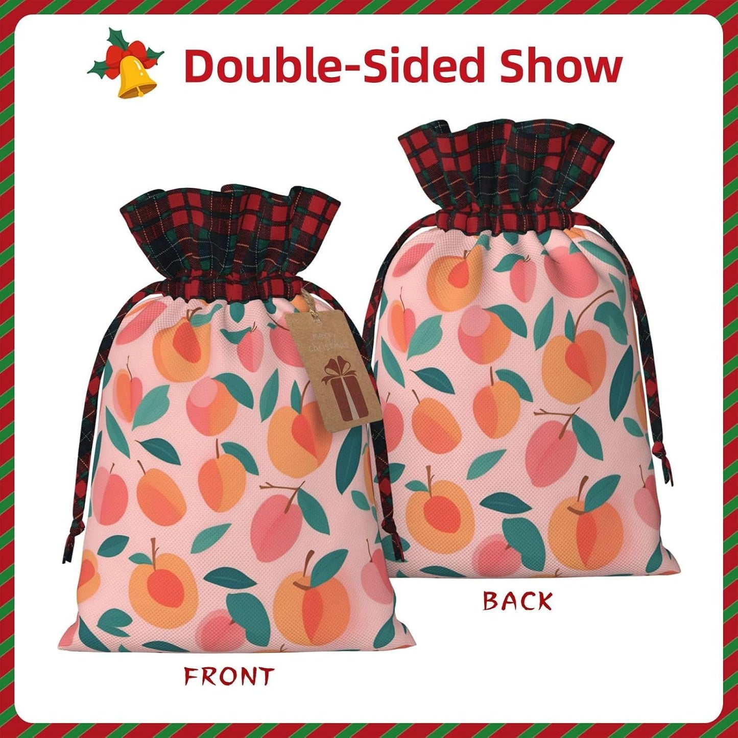 MDATT Pink Peach Pattern Seamless Pattern Drawstring Gift Bags,5 X 7 Inch Goodie Bags For Wedding Party,Christmas Birthday Halloween Decor