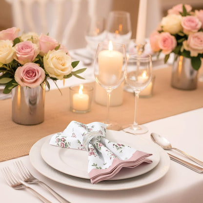Pink Floral Rose Print Cloth Napkins 100% Cotton, 18" X 18" Dinner Napkins Cloth Set, Washable Napkins for Home, Kitchen, Dinner, Party, Wedding, Cocktail, Set of 6