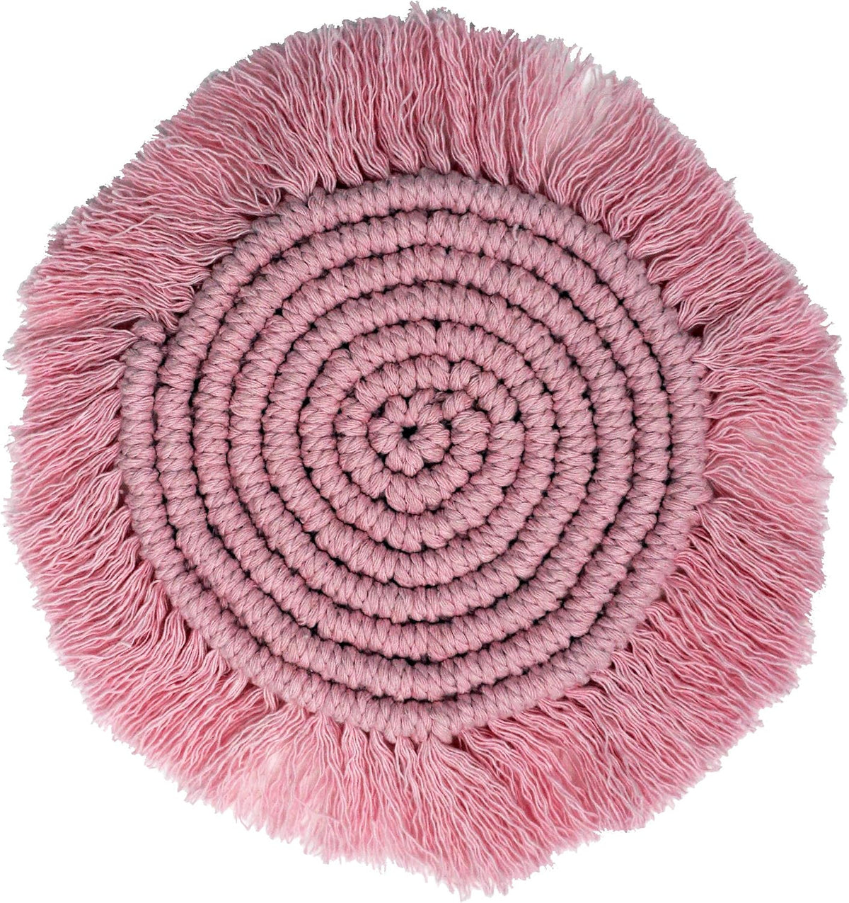 Macrame 100% Cotton Coasters Handmade in India - Elegant and Absorbent 6-inch Round Woven Boho Coaster Set with Fringe Tassels for Drinks and Mugs (Blush Pink)