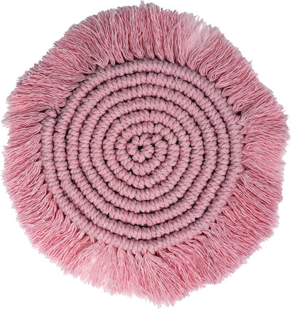 Macrame 100% Cotton Coasters Handmade in India - Elegant and Absorbent 6-inch Round Woven Boho Coaster Set with Fringe Tassels for Drinks and Mugs (Blush Pink)