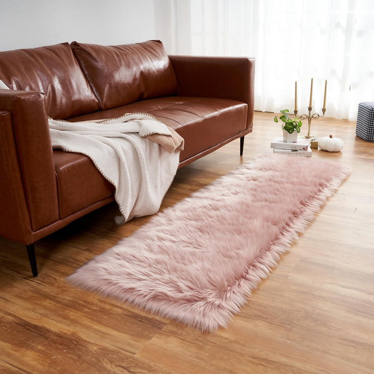 Ultra Soft Faux Fur Rug, Area Rugs, Pink Fluffy Shaggy Fur Rug for Bedroom & Living Room, Kids Room Decor, 2 x 6 Feet Rectangular