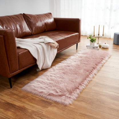 Ultra Soft Faux Fur Rug, Area Rugs, Pink Fluffy Shaggy Fur Rug for Bedroom & Living Room, Kids Room Decor, 2 x 6 Feet Rectangular
