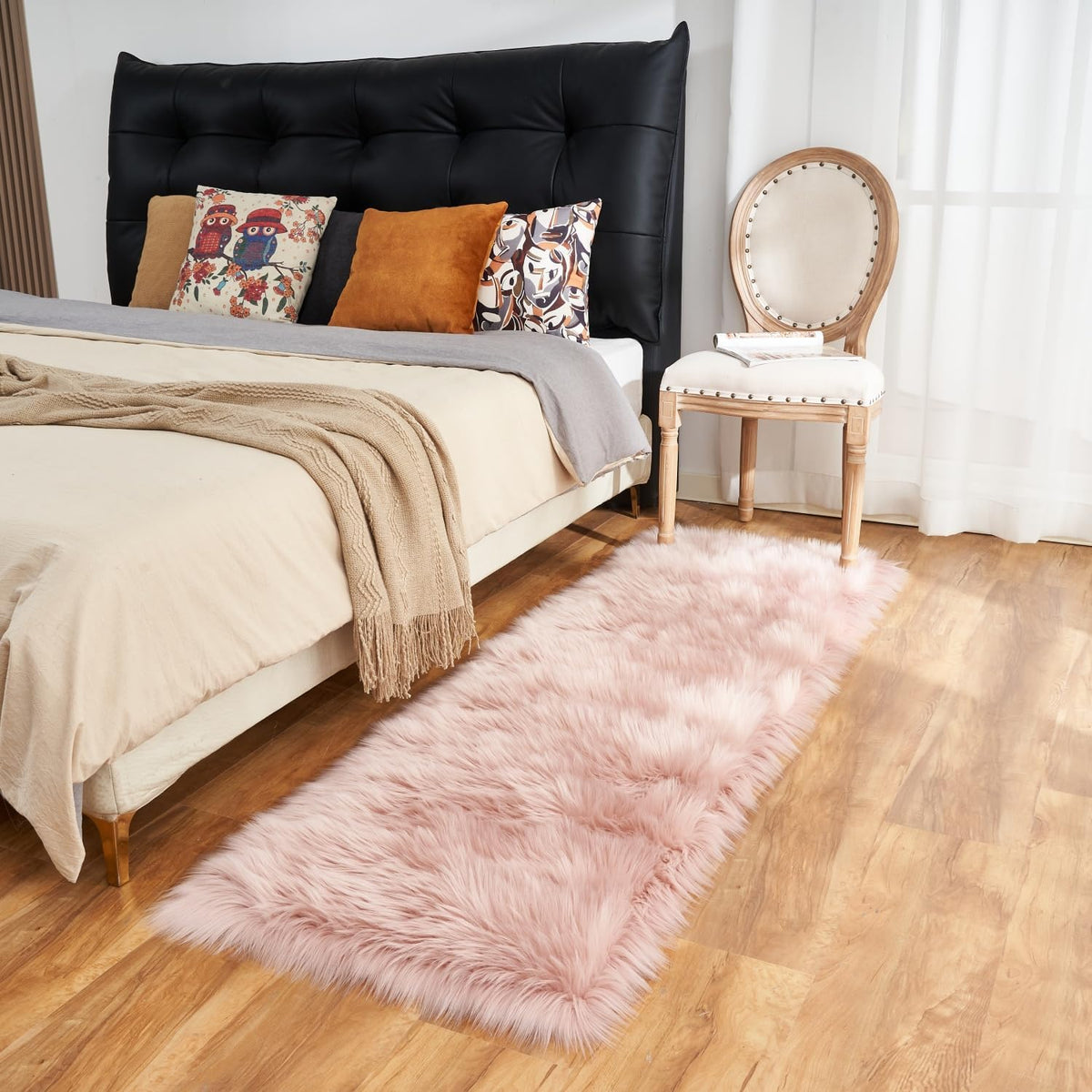 Ultra Soft Faux Fur Rug, Area Rugs, Pink Fluffy Shaggy Fur Rug for Bedroom & Living Room, Kids Room Decor, 2 x 6 Feet Rectangular