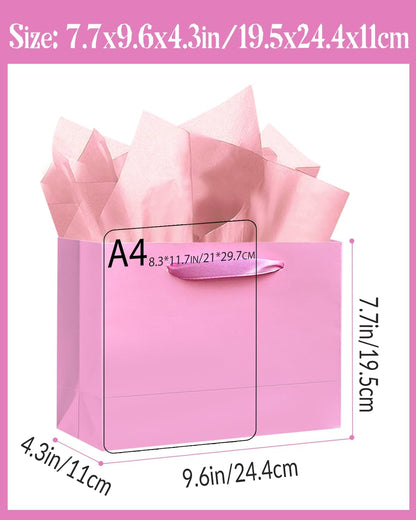 Pink Gift Bags, Medium Size, 9.6"x7.9"x4.3", 24PCS