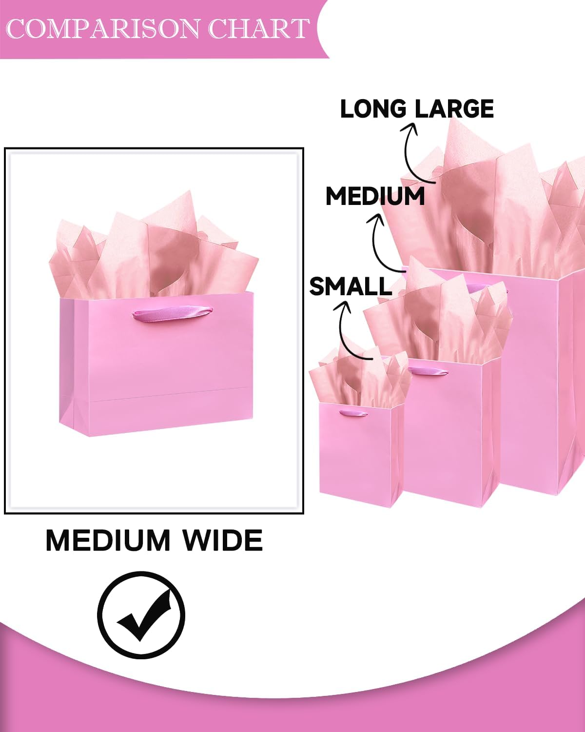 Pink Gift Bags, Medium Size, 9.6"x7.9"x4.3", 24PCS