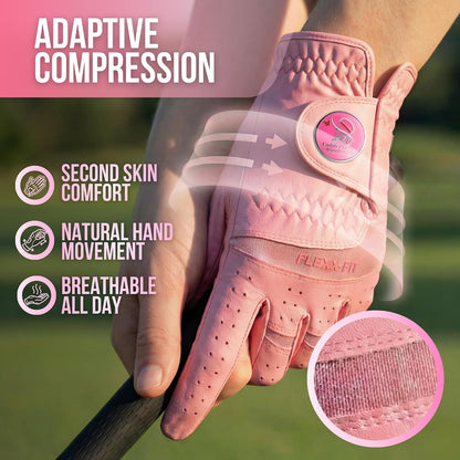 Caddy Classic Ladies Golf Gloves Women Left Hand Or Right Hand | Maximum Softness & Comfort with Pure Cabretta Leather Womens Golf Gloves | Reduced Friction On Hand with Ergonomic Joint Spots