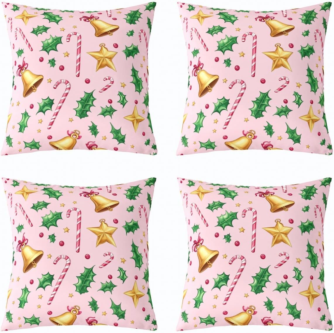 Merry Christmas Throw Pillow Covers 2 Pcs Christmas Crutch Cushion Covers Pillow Case for Couch Sofa Bell Cushion Case Peach Pink Kids Boys Girls Bedroom Decor 22 x 22-Inch