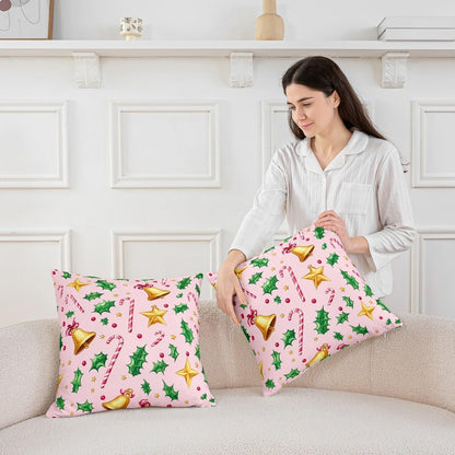 Merry Christmas Throw Pillow Covers 2 Pcs Christmas Crutch Cushion Covers Pillow Case for Couch Sofa Bell Cushion Case Peach Pink Kids Boys Girls Bedroom Decor 22 x 22-Inch