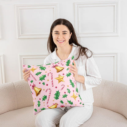 Merry Christmas Throw Pillow Covers 2 Pcs Christmas Crutch Cushion Covers Pillow Case for Couch Sofa Bell Cushion Case Peach Pink Kids Boys Girls Bedroom Decor 22 x 22-Inch
