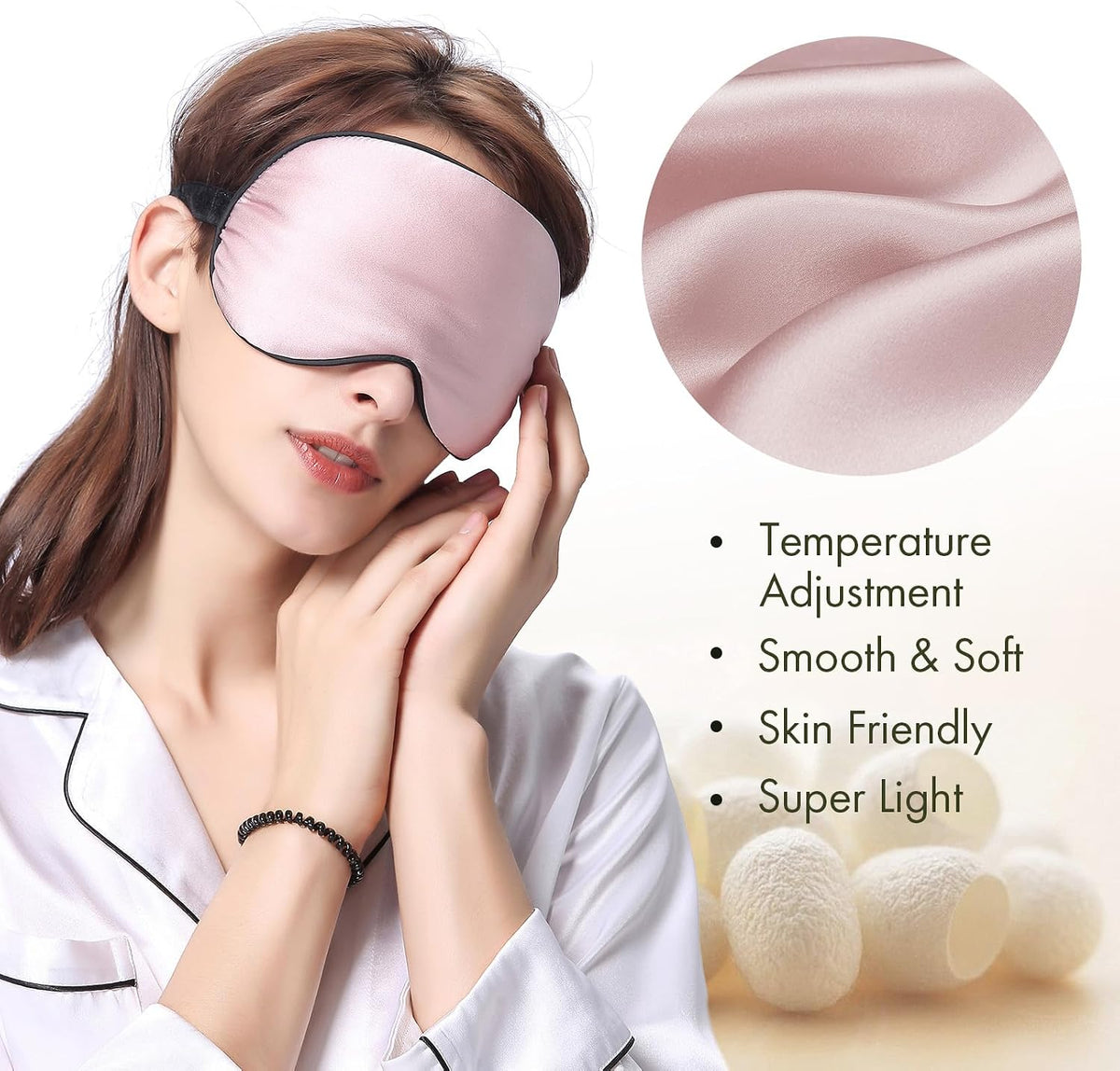 LILYSILK 100% Silk Sleep Mask-Blindfold with Elastic Strap 2 Pack with Ear Plugs, Soft and Comfortable Night Eye Mask for Men Women, Eye Blinder for Travel/Sleeping/Shift Work, Black+ Pink