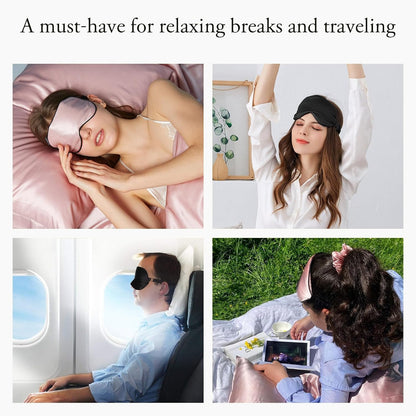 LILYSILK 100% Silk Sleep Mask-Blindfold with Elastic Strap 2 Pack with Ear Plugs, Soft and Comfortable Night Eye Mask for Men Women, Eye Blinder for Travel/Sleeping/Shift Work, Black+ Pink