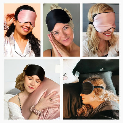 LILYSILK 100% Silk Sleep Mask-Blindfold with Elastic Strap 2 Pack with Ear Plugs, Soft and Comfortable Night Eye Mask for Men Women, Eye Blinder for Travel/Sleeping/Shift Work, Black+ Pink
