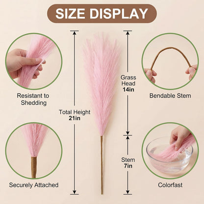72 Pcs Pink Pampas Grass Decor for Wedding Bridal Shower DIY 21.7 Inches Faux Tall Pampas Grass Bulk Artificial Dried Flowers Feathers for Vase Filler Pastel Home Decor Party Bathroom Wall
