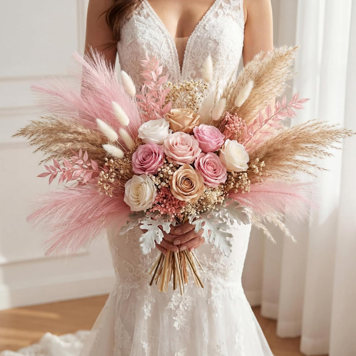 72 Pcs Pink Pampas Grass Decor for Wedding Bridal Shower DIY 21.7 Inches Faux Tall Pampas Grass Bulk Artificial Dried Flowers Feathers for Vase Filler Pastel Home Decor Party Bathroom Wall